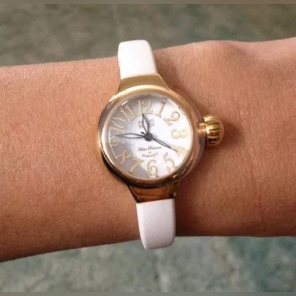NEW MIAMI BEACH x GLAM ROCK “ART DECO” WHITE SILICONE GOLDTONE THIN STRAP WATCH - Picture 3 of 10